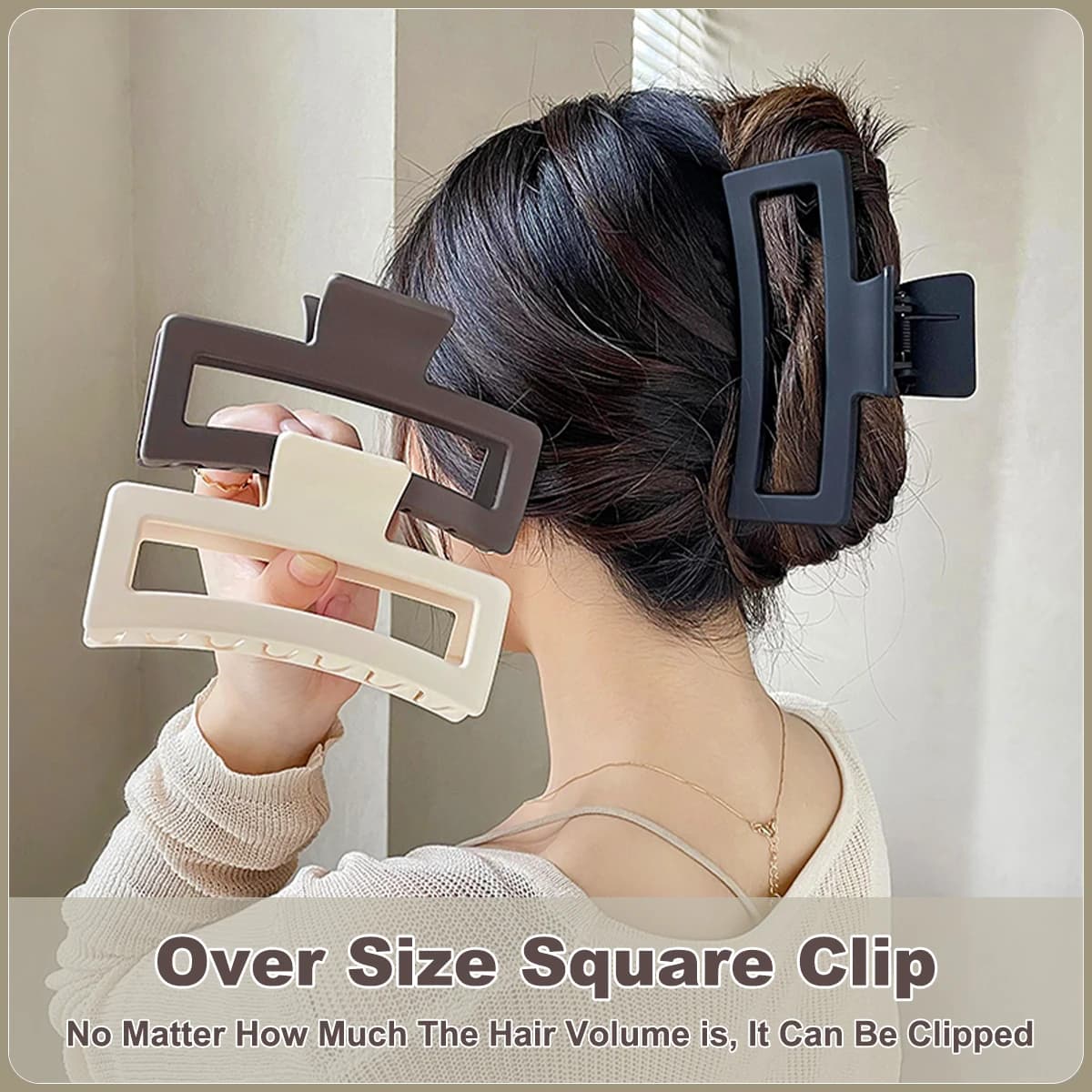 Grande Fermaglio per Capelli 13CM Quadrato Opaco Colore Solido, Clip Artiglio Stile Shark per Donne e Ragazze, Accessorio per Capelli Spessi e Acconciature