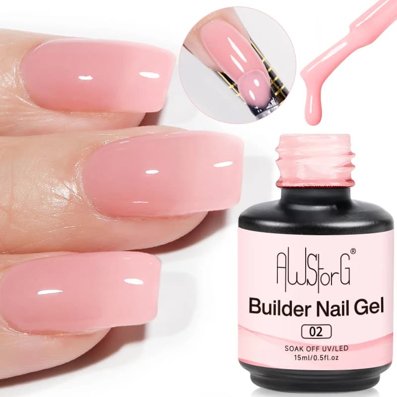 AWStorG Builder Nail Gel in a Bottle Rosa Lattiginoso 15ML Gel Costruttore per Estensione Unghie con Pennello, Smalto Gel Semipermanente per French Manicure, Gel Duro Rimovibile