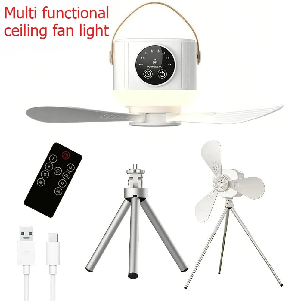 Multi-functional Portable Rechargeable Ceiling Fan Wireless USB Hanging Fan for Student Dorm Bed Outdoor Camping High Quality
