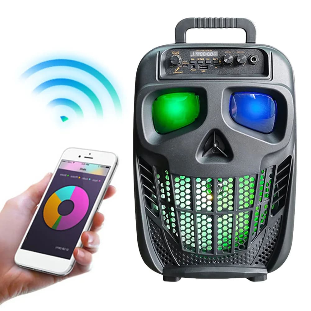 Altoparlante Portatile Wireless a Forma di Teschio, Compatibile con Bluetooth 5.0, Sistema Karaoke PA per Feste all'Aperto, Casa e Viaggi