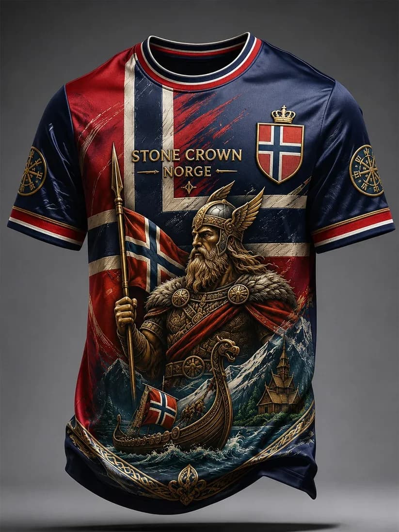 2027 Summer Danish Men's Vintage Viking Style 3D Printed Outdoor Sports Breathable Quick-Drying T-Shirt Family Style Shirt