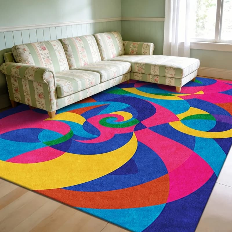 Tappeto per Bambini VIKAMA con Stampa Astratta a Spirale Colorata, Antiscivolo, Morbido e Lavabile, per Sala Giochi, Camera da Letto, Asilo Nido
