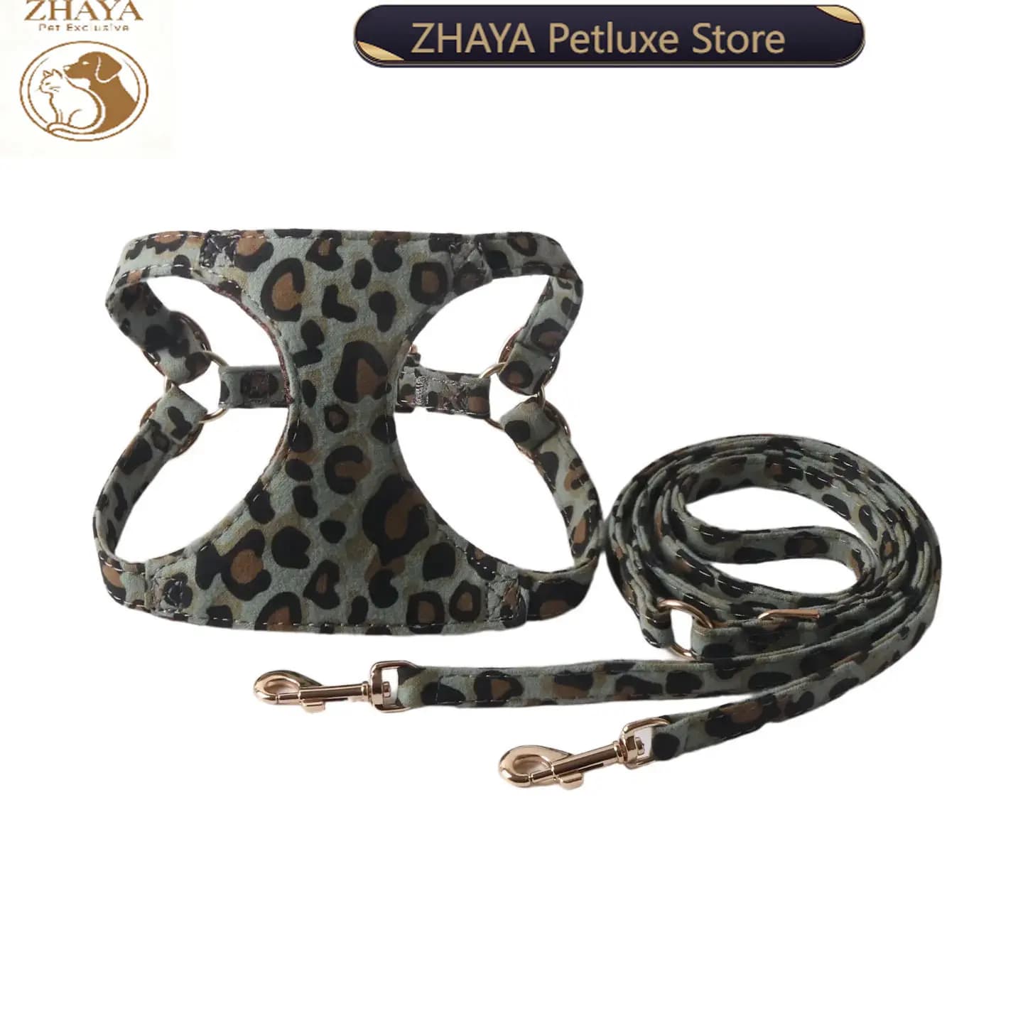 ZHAYA Adjustable Pet Harness Vest and Leash Set Leopard Print Cow Pattern Breathable for Dogs Cats All Season Comfortable Soft