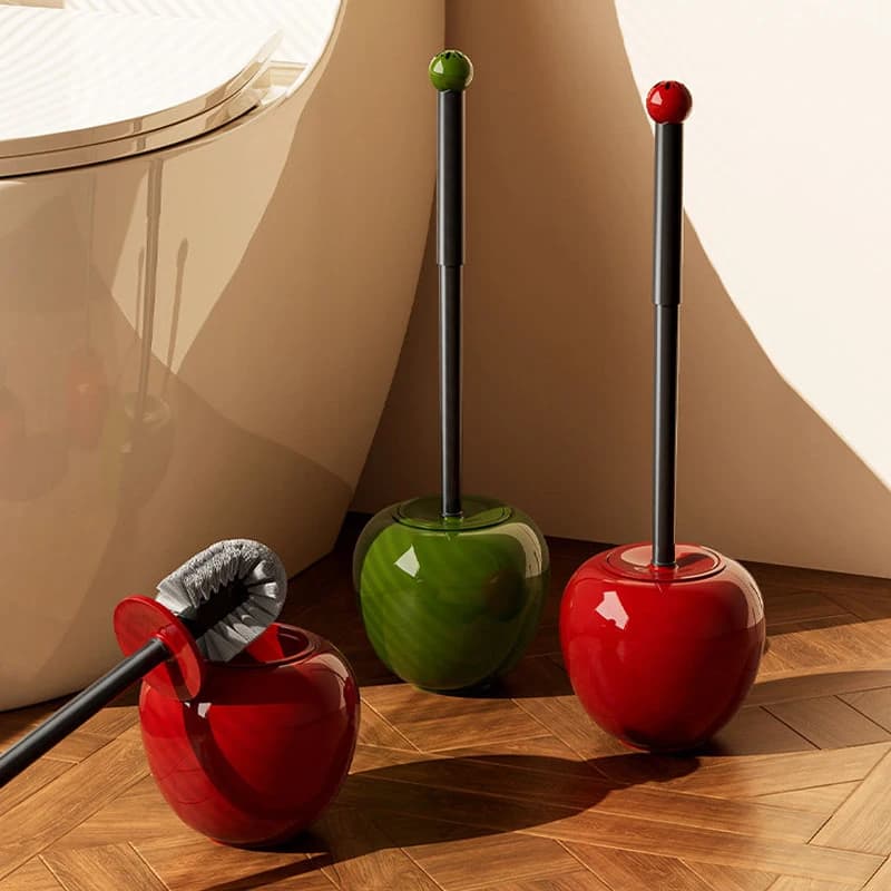 Set di spazzole per WC con clip a forma di ciliegia/mela, strumenti creativi per la pulizia del bagno in rosso/verde, accessori decorativi per il bagno