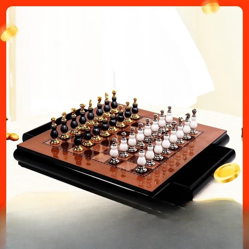 Chess board practice set zinc paint chess pieces living room game craft gifts