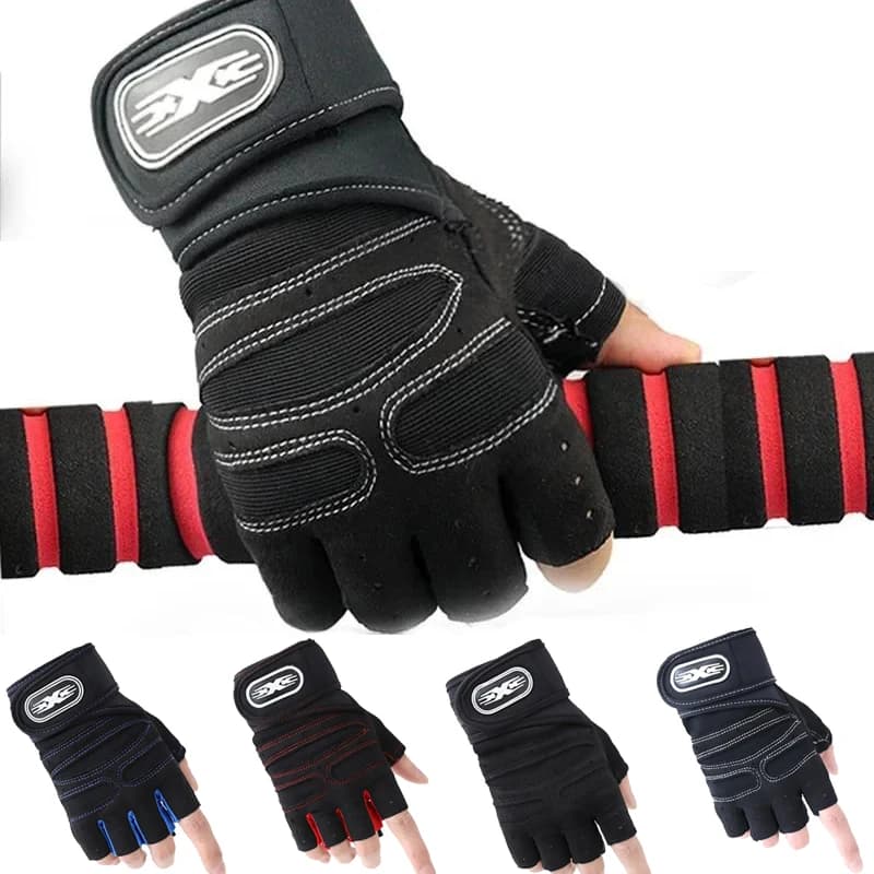 Half-tip weight lifting gloves with wrist support, anti-slip, breathable, for gym, workout, man and woman, for weight lifting and tractions.