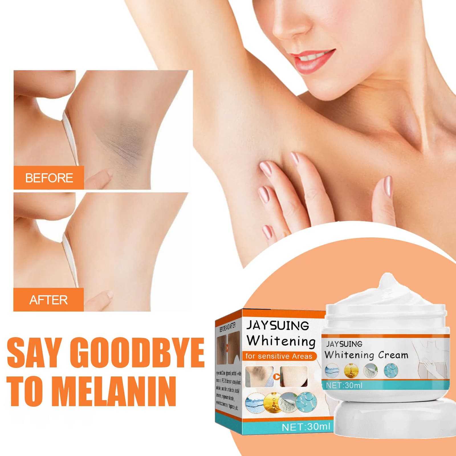 30ML Crema di bellezza ascellare Crema schiarente per il corpo Sbiadisce la melanina e le macchie nere Deodorizzazione ascellare e prodotto per la cura idratante