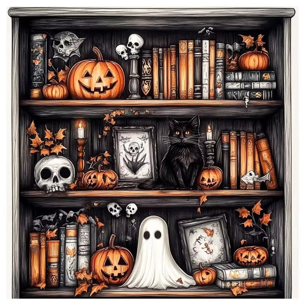 Halloween Bookshelf Landscape Diamond Painting Full Square&Round Mosaic Handmade Art Home Decor DIY New Arrivals