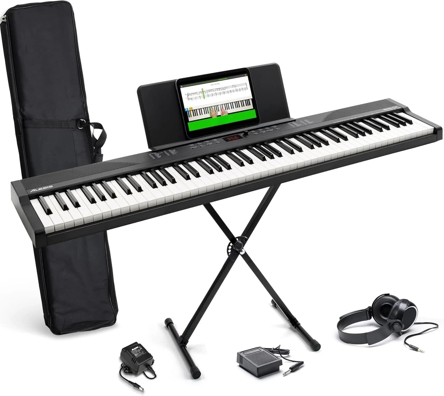 Pianoforte con tastiera a 88 tasti con altoparlanti Bluetooth da 200 suoni Supporto per borsa da trasporto per cuffie per batterie 4AA per principianti (NO batterie)
