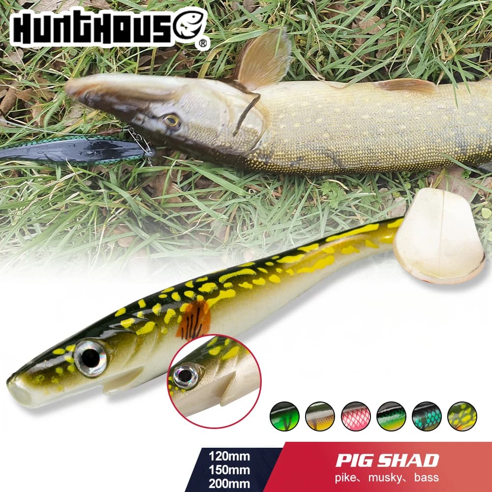 Hunthouse Pro Shad Pesca Morbido Luccio Richiamo 120/150/200mm Stampa di Vernice Richiamo Paddle Coda Silicone Souple leurre Muschio Naturale
