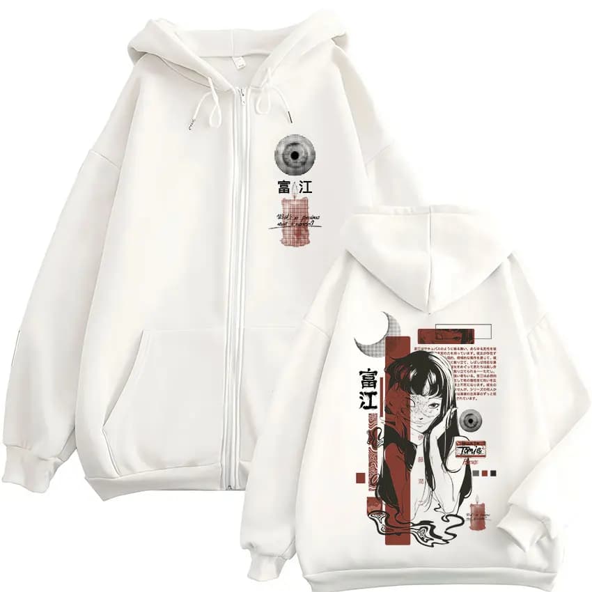 Tomie Junji Ito Anime Manga Gothic Zipper Hoodies Men's Casual Zip Up Hooded Sweatshirts Fashion Hip Hop Long Sleeves Pullovers