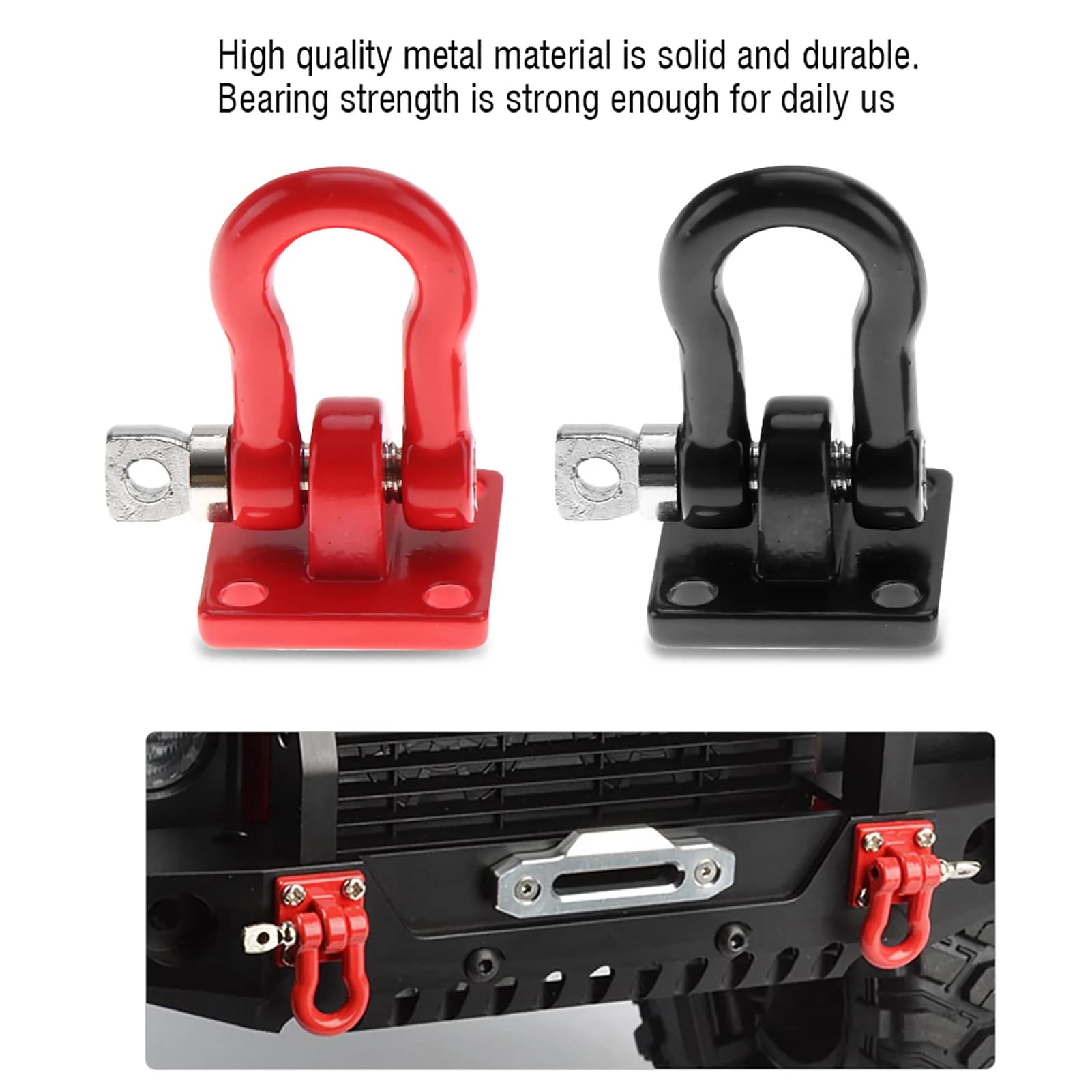 Gancio di traino RC, adatto per veicoli fuoristrada in scala 1/10, accessori realistici per crawler RC, catena di traino di soccorso rossa con blocco.