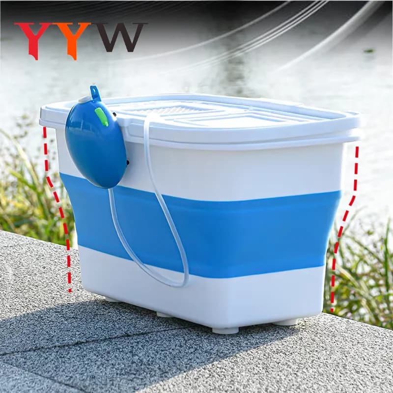Foldable fishing bucket with Oxygen Pump Equipment Live Fish Boxes Portable Car Water Bars Camping Tool Daily Cleaning Mop