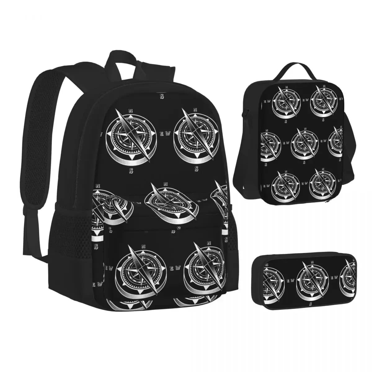 Nautical Compass Captain Anchor Boat Backpacks Boys Girls Bookbag School Bags Kids Rucksack Lunch Bag Pen Bag Three-Piece Set