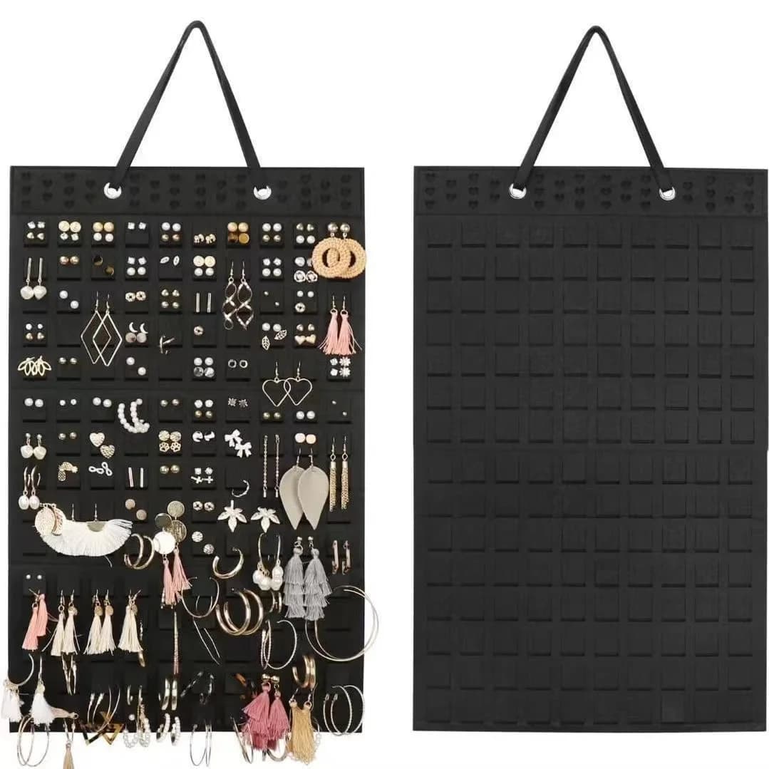 New Jewelry Holder Organizer Hanging Jewelry Organizer Dual-Sided Earring Organizer Display Earrings and Necklace Black