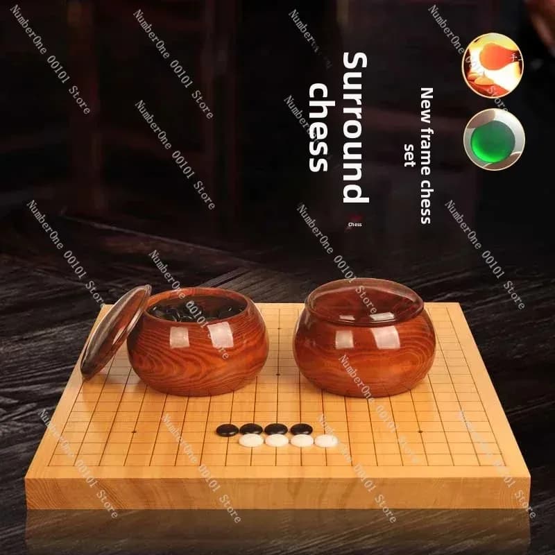 Torreya Wood Chessboard, Jujuba Wood Chess Jar, Novel Double-Convex Yunzi Weiqi Game Set
