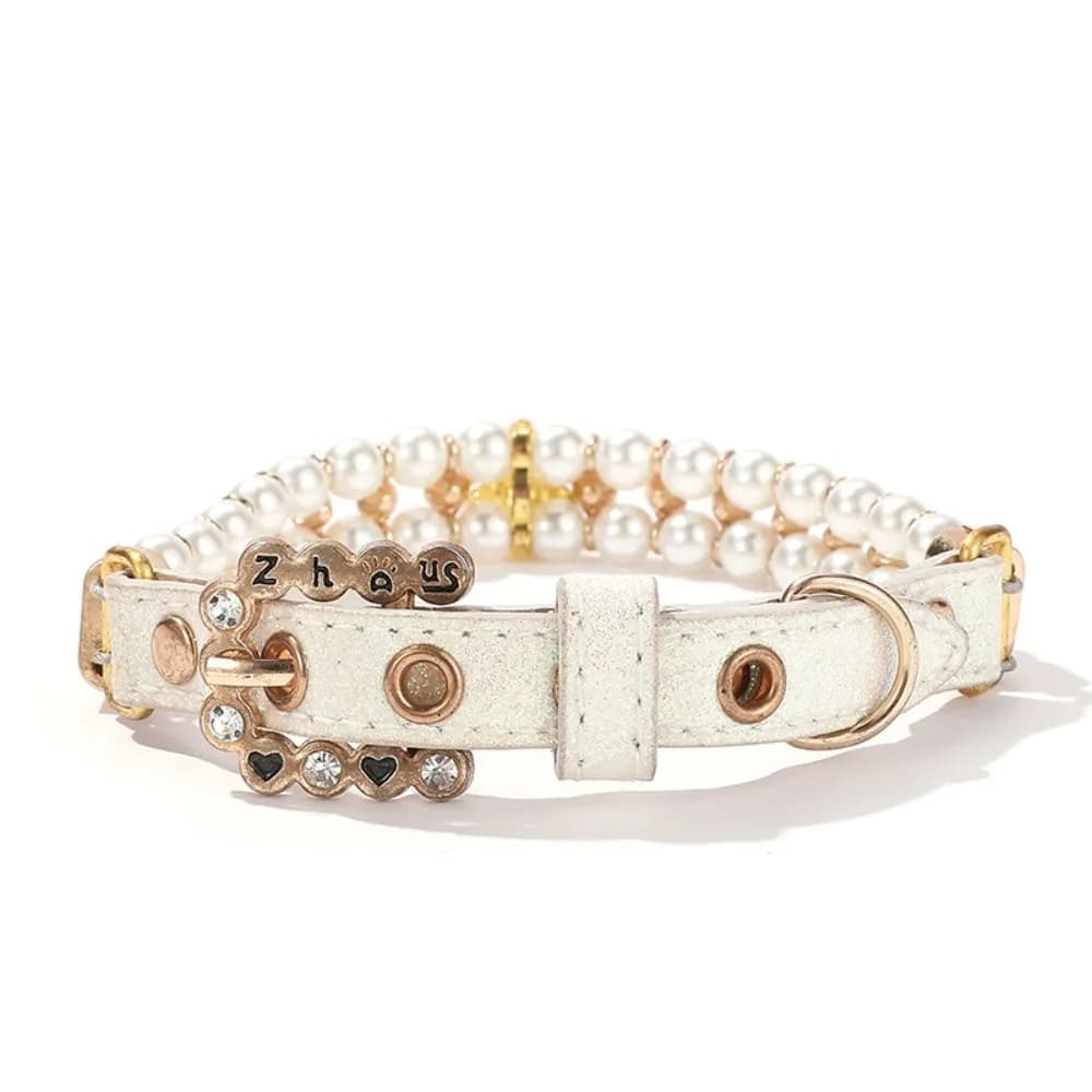 Collari Regolabili per Cani e Gatti con Perle, Collana in PU con Strass e Cristalli, Cinturino per il Collo con Perle Artificiali per Cani di Piccola Taglia, Regalo per Animali Domestici