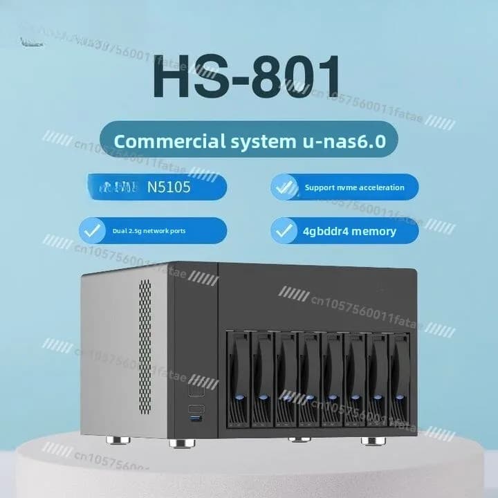 NAS HS-801 a 8 alloggiamenti con memoria eMMC N5105 a basso consumo da 4 GB di RAM da 32 GB per ufficio domestico