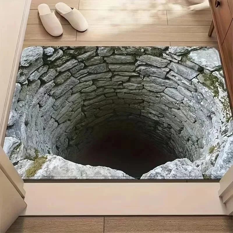 Tappeto Antiscivolo 3D con Illusione Ottica a Motivo Pietra, Tappetino d'Ingresso per Corridoio, Soggiorno, Portico, Arredamento Casa, Tappetino da Bagno