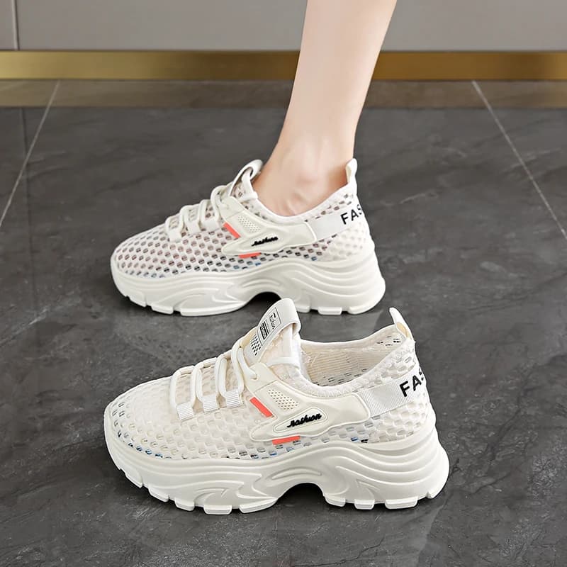 Women Breathable Mesh Platform Sneakers 2026 Summer Hollow Out Thick Sole Casual Shoes Non-slip Lightweight Sports Running Shoes