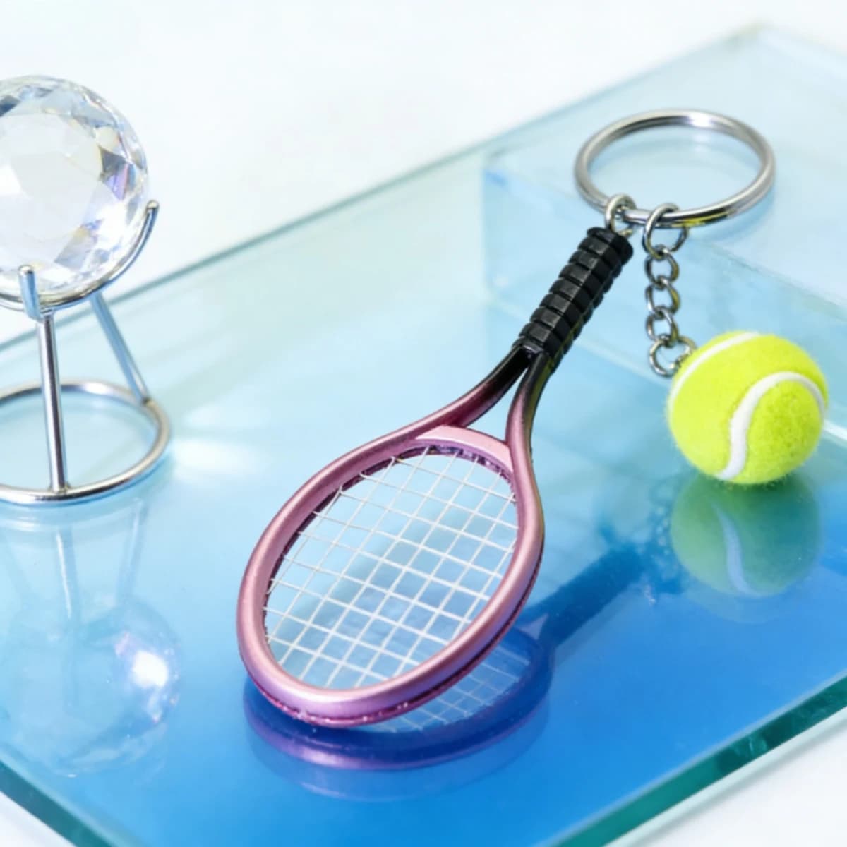 1pcs Simulation Mini Tennis Racket Ball Keychain Pendant Portable Tennis Shaped Bag Key Ring Accessories Gift
