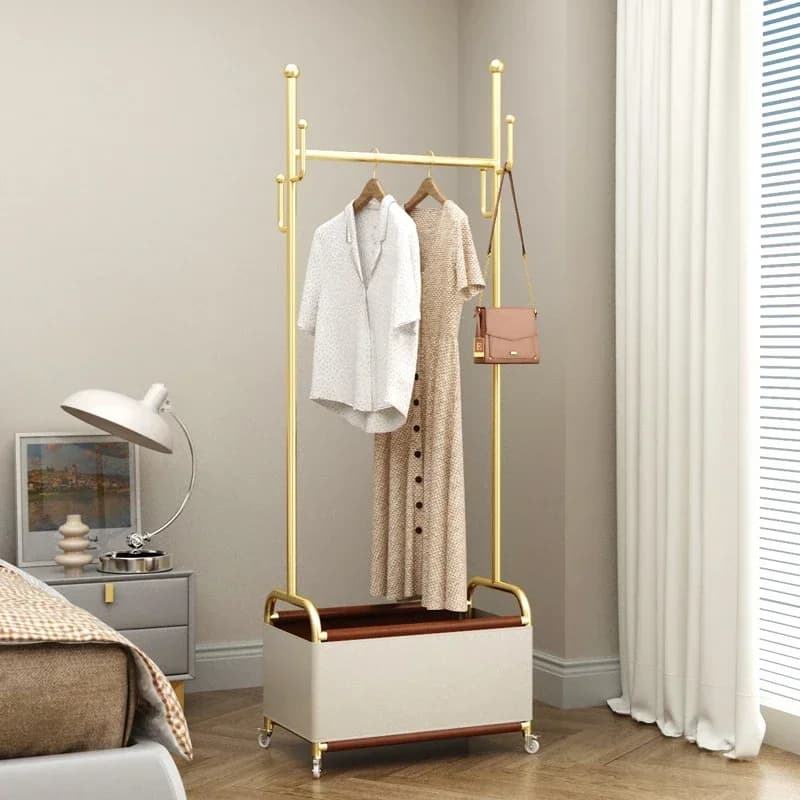 A Simple small apartment household bedside bedside tail coat rack wrought iron cream wind removable hanger clothes storage rack