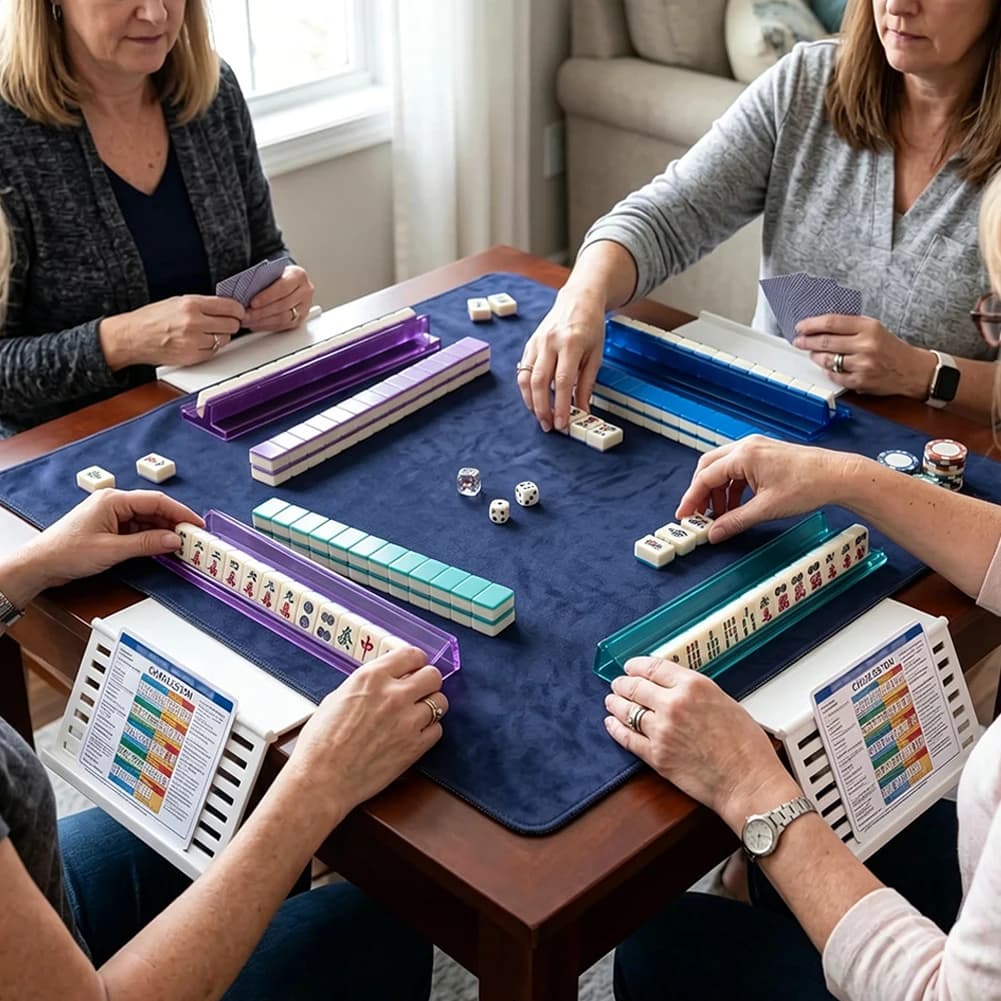 Mahjong Card Holder For Table Under Mat Slide-In Rack Angled Viewing Foldable Design