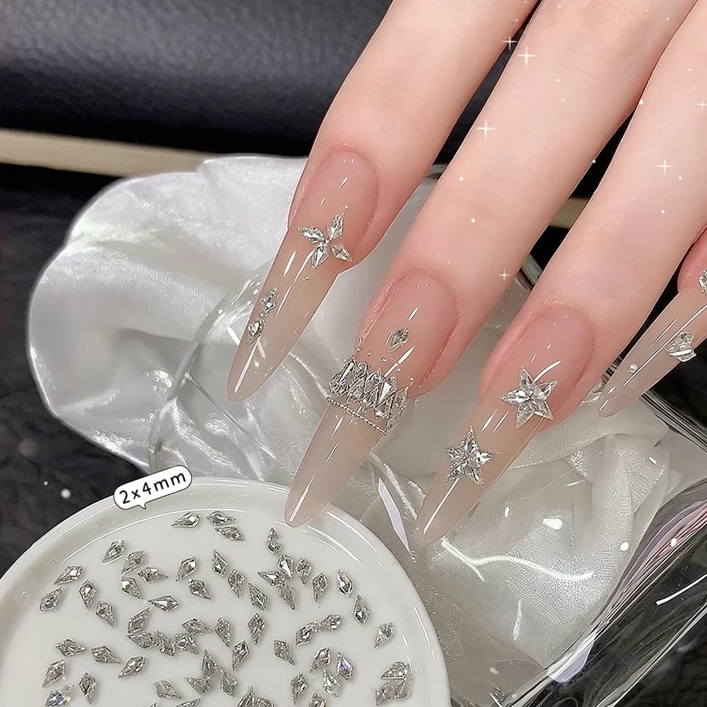 50pcs 2×4mm Luxury Diamond-shaped Nail Art Rhinestones 3D Transparent Rhombus Crystal Gems Nail Jewelry Summer Manicure Zircons