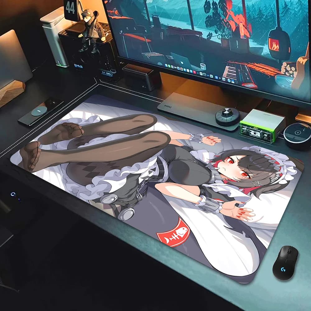 Large XXL 90x40cm HD Ice Hunter Girl Gaming Mouse Pad Non Slip Rubber Stitched Edge Desk Mat For PC Laptop Office