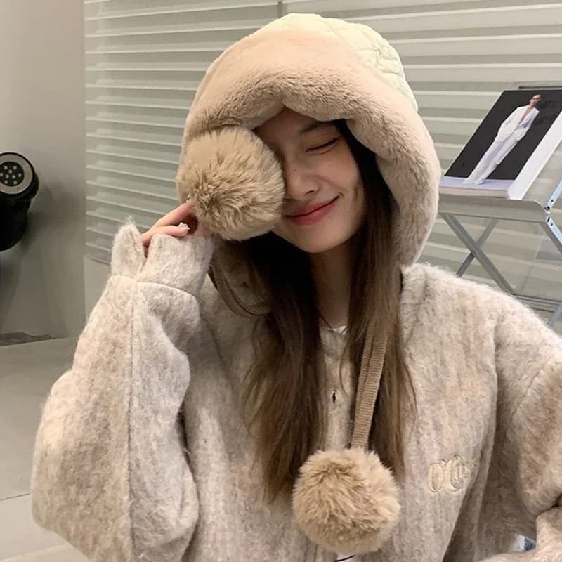 Thickened Warm Plush Lei Feng Hat Cute Ear Protection Ski Hat - Cozy Winter Fashion Accessory