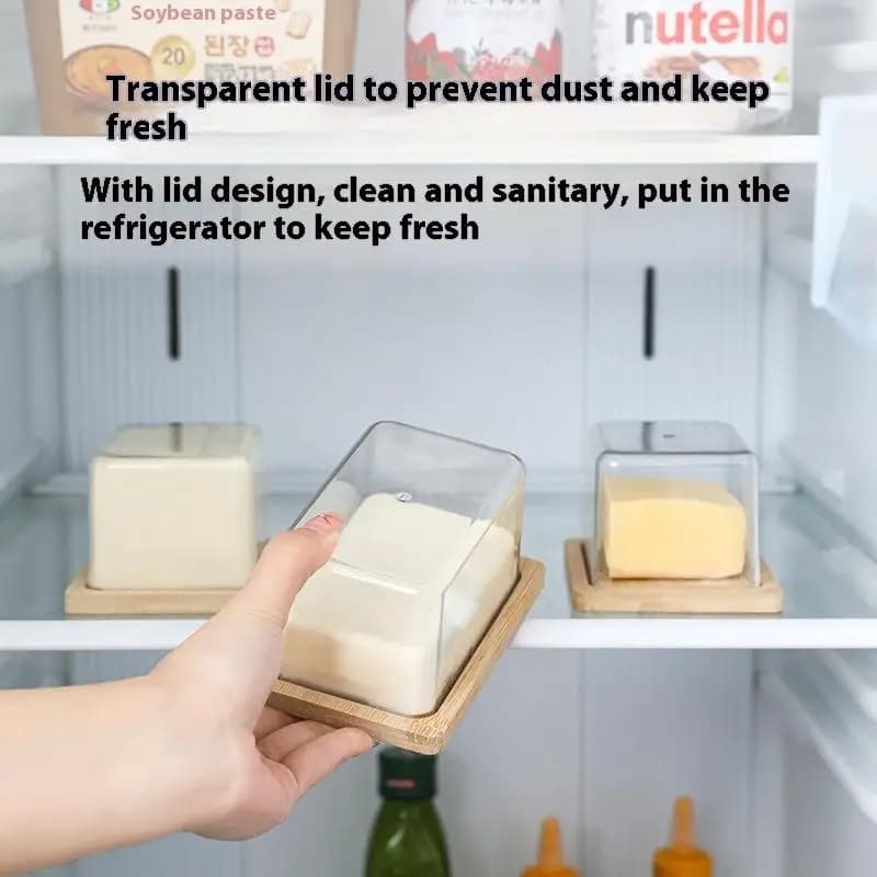 Countertop Bamboo Butter Dish Plate With Transparent Acrylic Lid Butter Tableware Kitchen Storage Butter Container Box