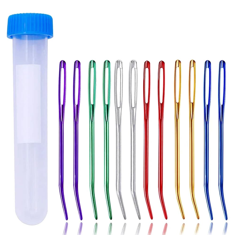 6-18 PCS/Lot Boxed Aluminum Yarn Knitting Needles Tapestry Bent Tip Needles Big Eye Bent Needle For DIY Sewing Accessories Tools