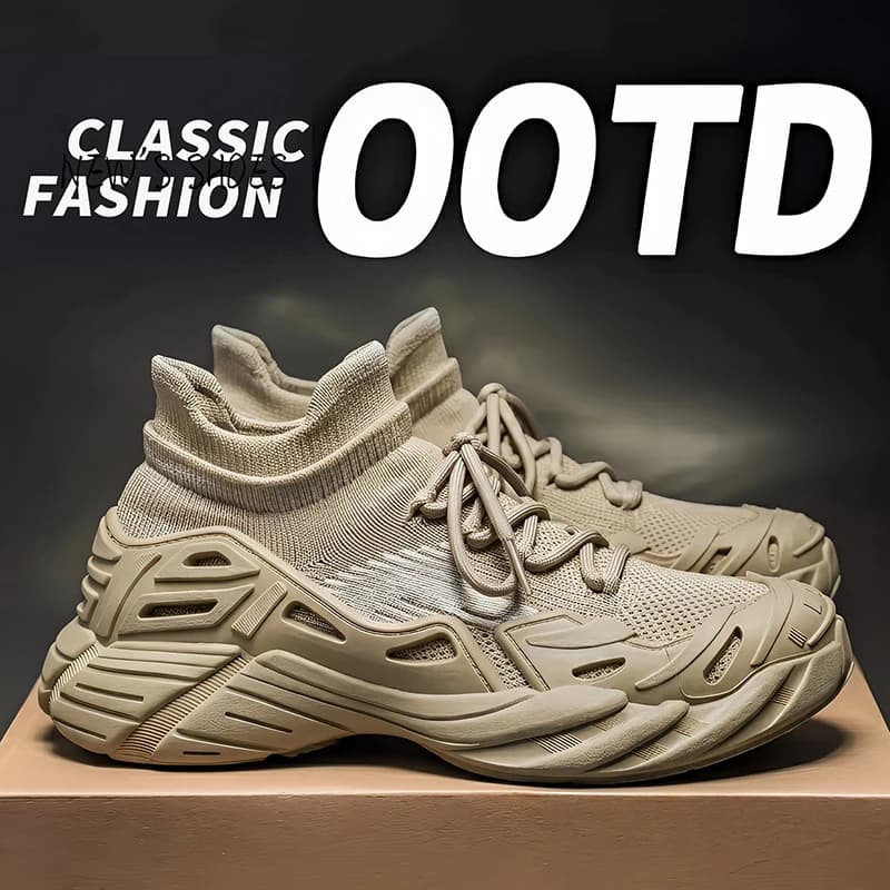 Scarpe da uomo estive traspiranti in rete, modello a calzino, stringate, sportive e per il tempo libero, nuove scarpe da corsa da uomo con plateau alla moda