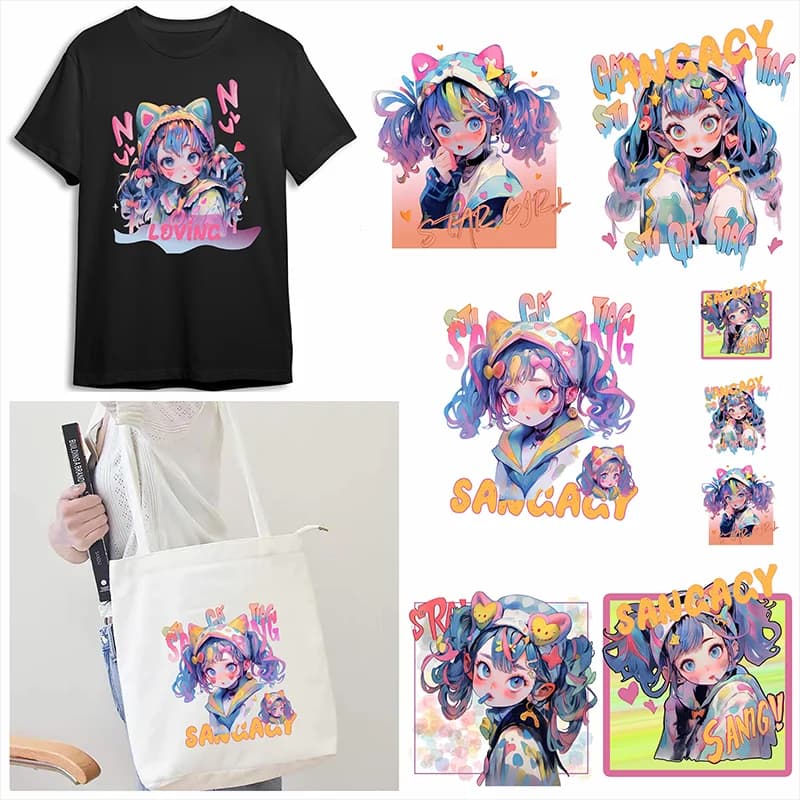 Lroning Sticker Clothes DTF Cute Girl Pattern Fashion T-Shirt Hoodie DIY Jacket Patch Is Waterproof