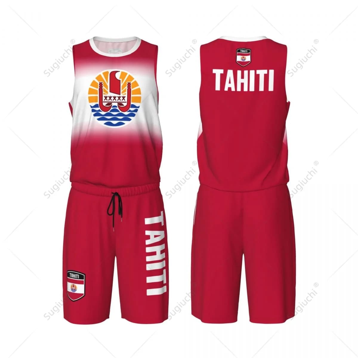 Men Tahiti Flag Basketball Jersey Set Mesh Shirt & Pants Sleeveless Exclusive Team-up Custom Name Nunber Unisex