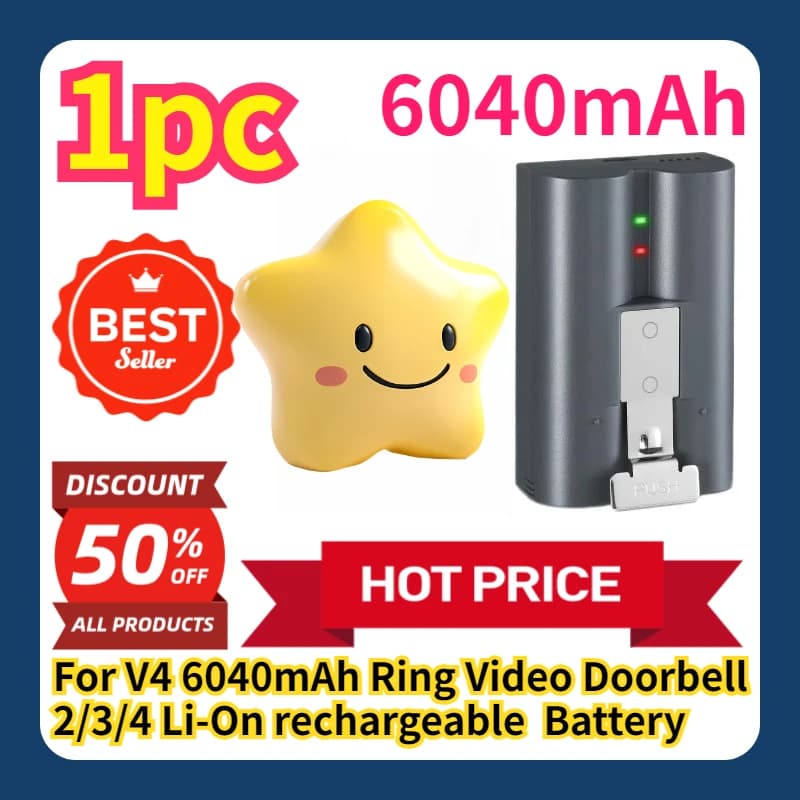 Batteria ricaricabile Li-Ion da 6040mAh per Ring Video Doorbell 2/3/4 V4