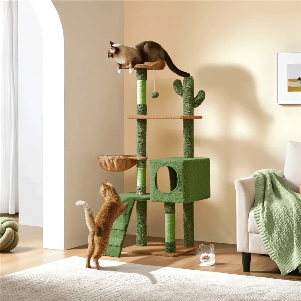 Albero per gatti moderno con casetta e posatoio per gatti da interno