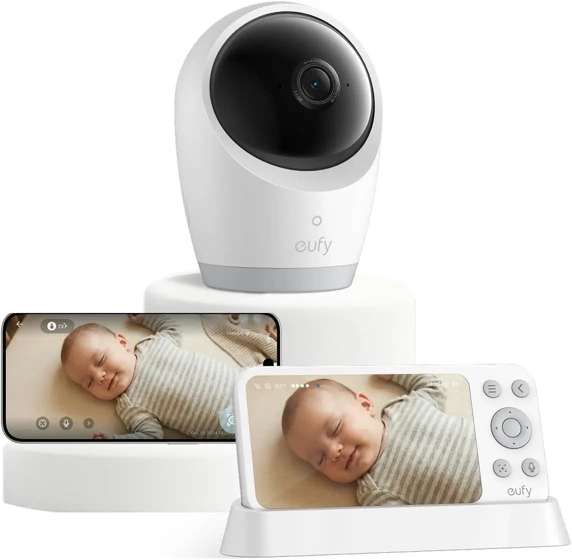 Baby Monitor 4K UHD con Schermo da 5'', Pan-Tilt-Zoom, Doppio Wi-Fi/Local, Registrazione tramite App, Telecamera Portatile con Batteria