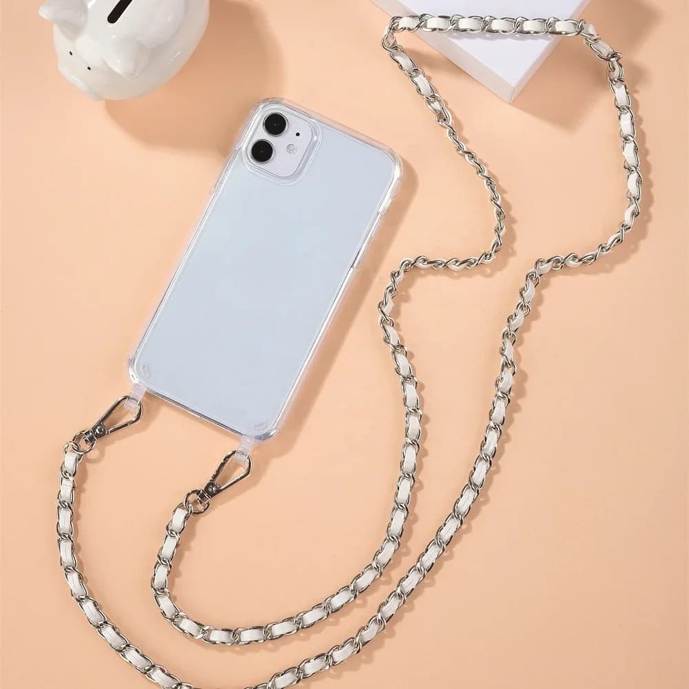 Custodia Antiurto in Acrilico con Lussuosa Catena di Perle e Tracolla per Samsung Galaxy S25 S24 Ultra S23 FE S21 S22 Plus