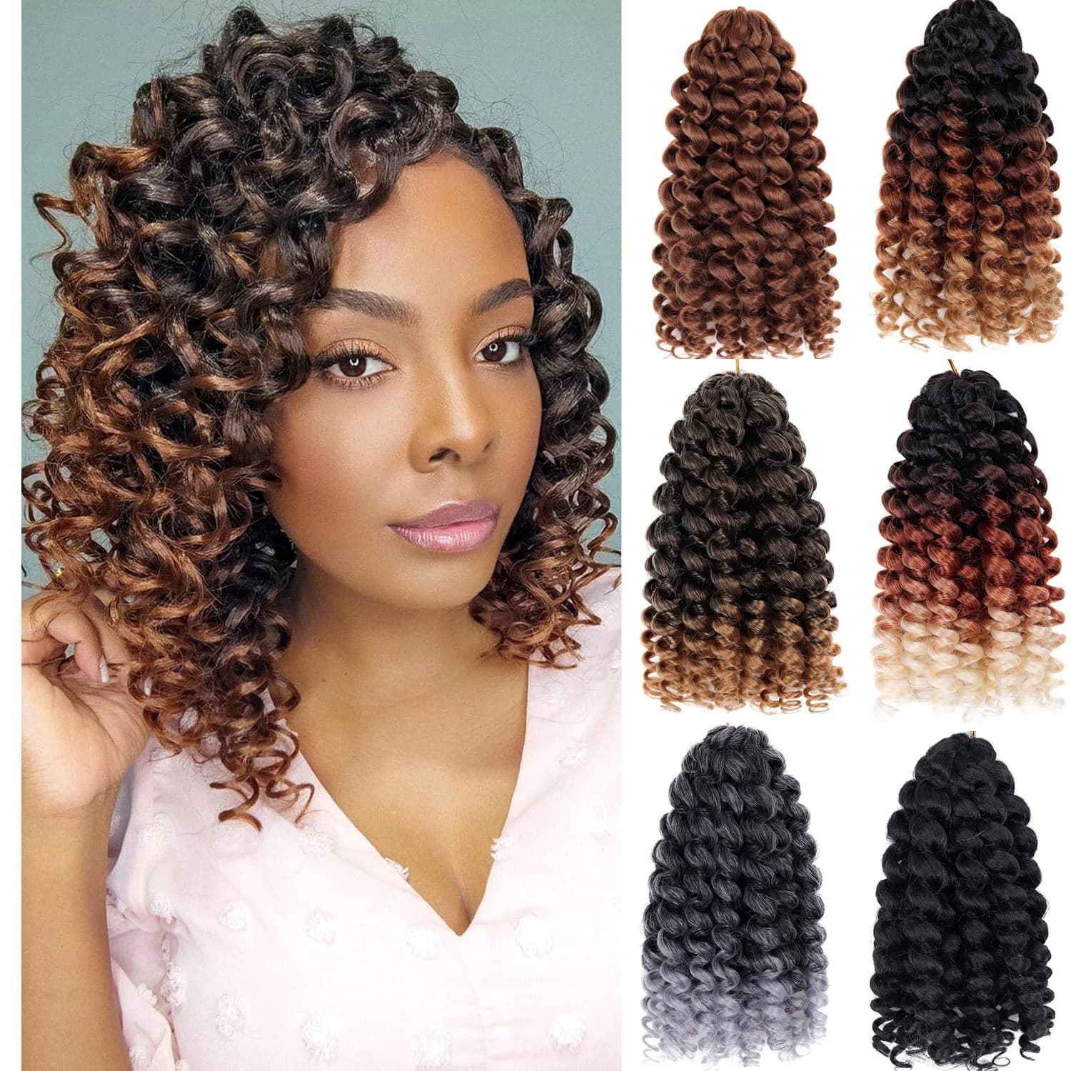 jeedou GoGo Curl Crochet Hair Water Wave Braiding for Women Ombre Black Short Beach Curl Synthetic Deep Twist Hair Extensions