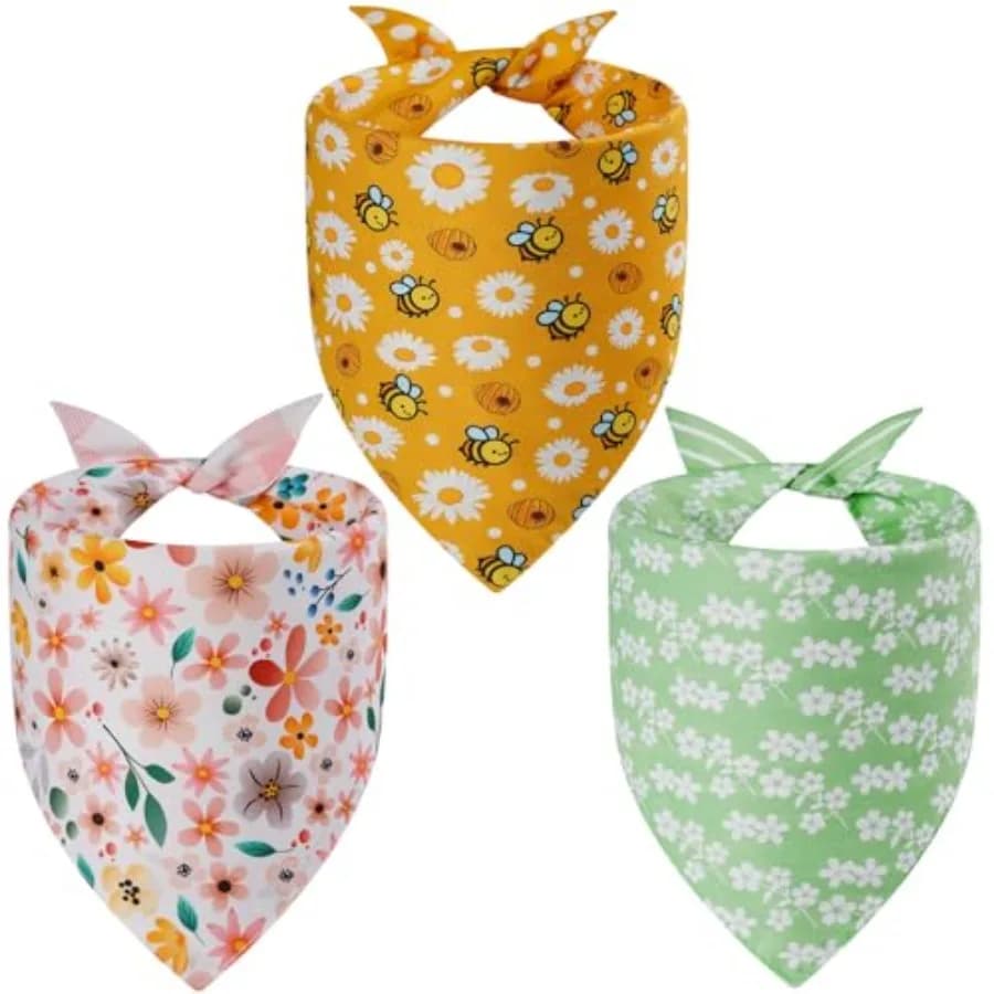 Spring Dog Bandanas X 3PCS, 6 Pattern Summer Floral Scarf for Boy and Girl, Triangle Reversible Bibs Breed for Puppy Pets