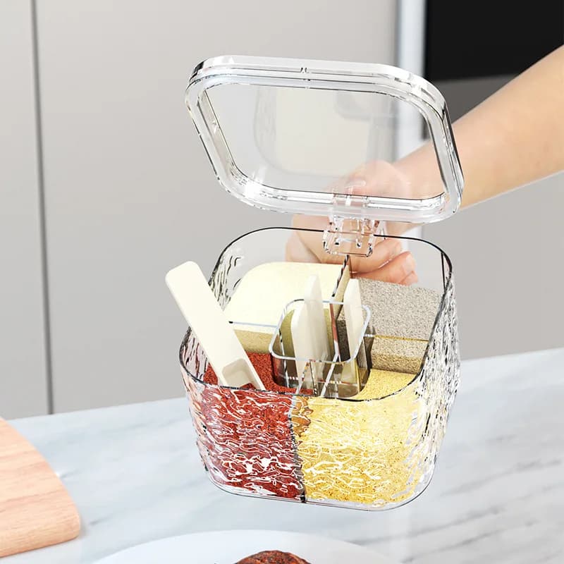 Scatola per condimenti di lusso leggera, cucchiaio, set combinato cucina domestica, barattolo di sale, bottiglia per condimenti in glutammato monosodico, plastica