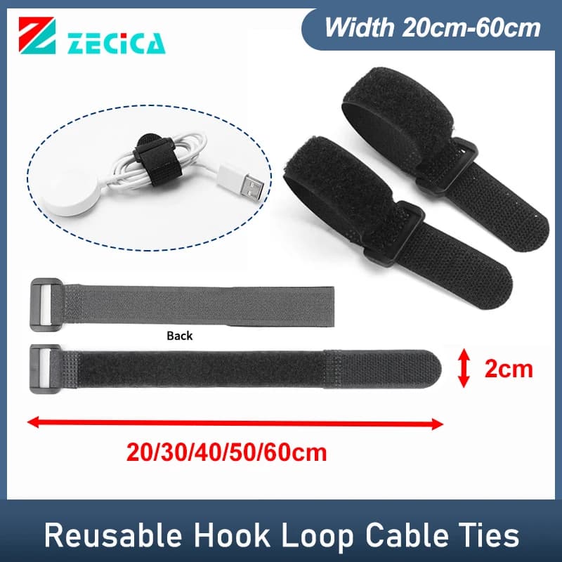 Cinghie per cavi con gancio e anello riutilizzabili nere Fascette per cavi in nylon Organizzatore Cintura di fissaggio con fibbia per cavo di fissaggio regolabile