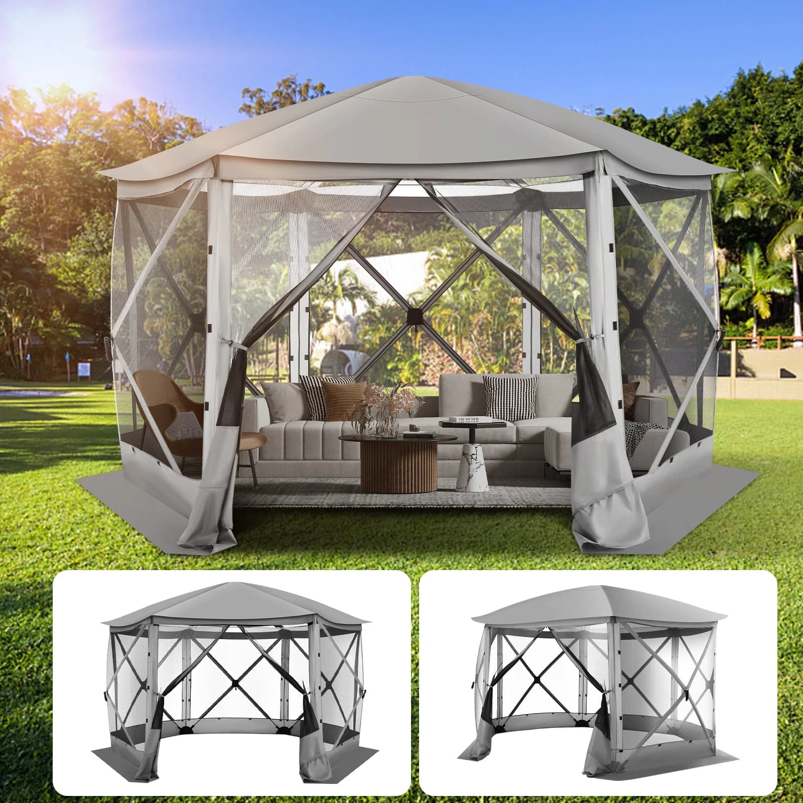 Casa dello schermo della tenda dello schermo del Gazebo Pop-up per il campeggio, stanza dello schermo 12x12 con tetto rimovibile, Gazebo schermato all'aperto con rete,