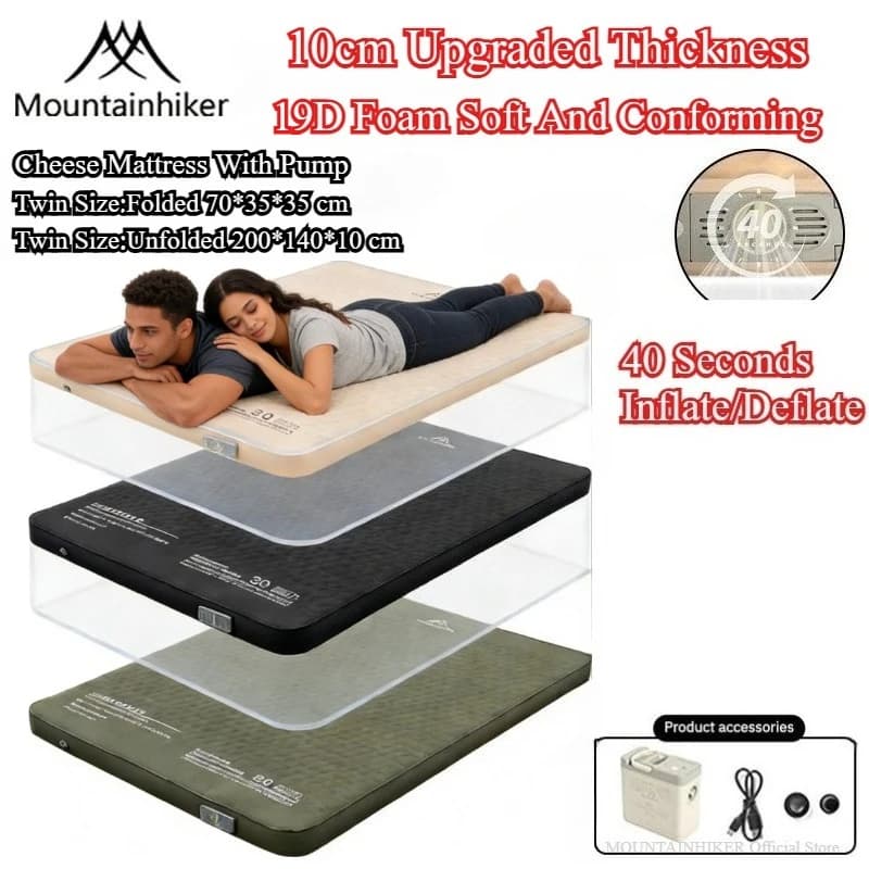 MOUNTAINHIKER Inflatable Mat Improved Edition 10CM Height with Transport Bag, Portable Carpet for Camping