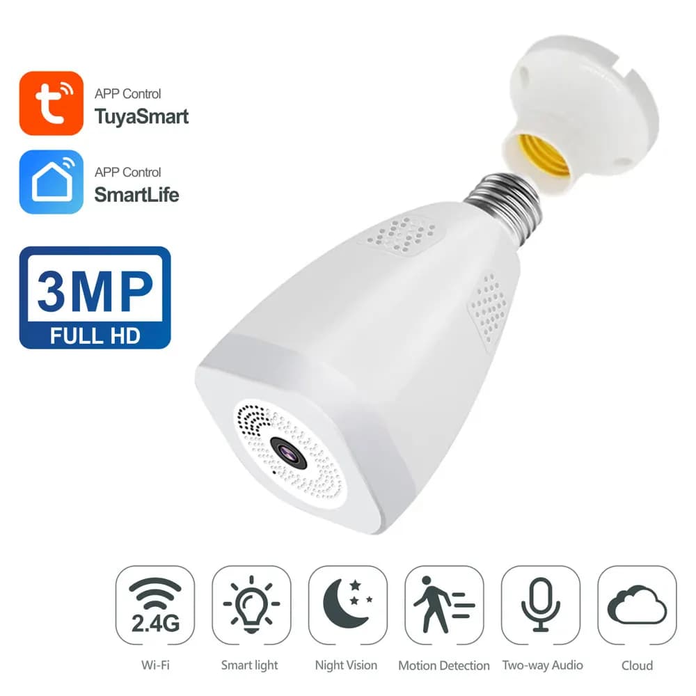 Home Security Bulb Light Fisheye Smart WIFI Camera PST-F30A-3MP Best Selling Smart Life 3MP WiFi 360 Degree Wireless