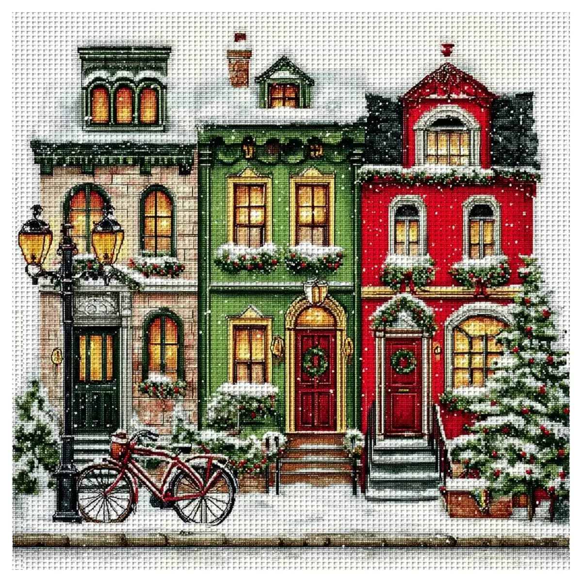 Christmas Town 1pc 40X40CM/15.74inch Christmas Town Stamped Cross Stitch Kit DIY Kit 11/14CT DIY Embroidered Set DIY Cross-Stitc