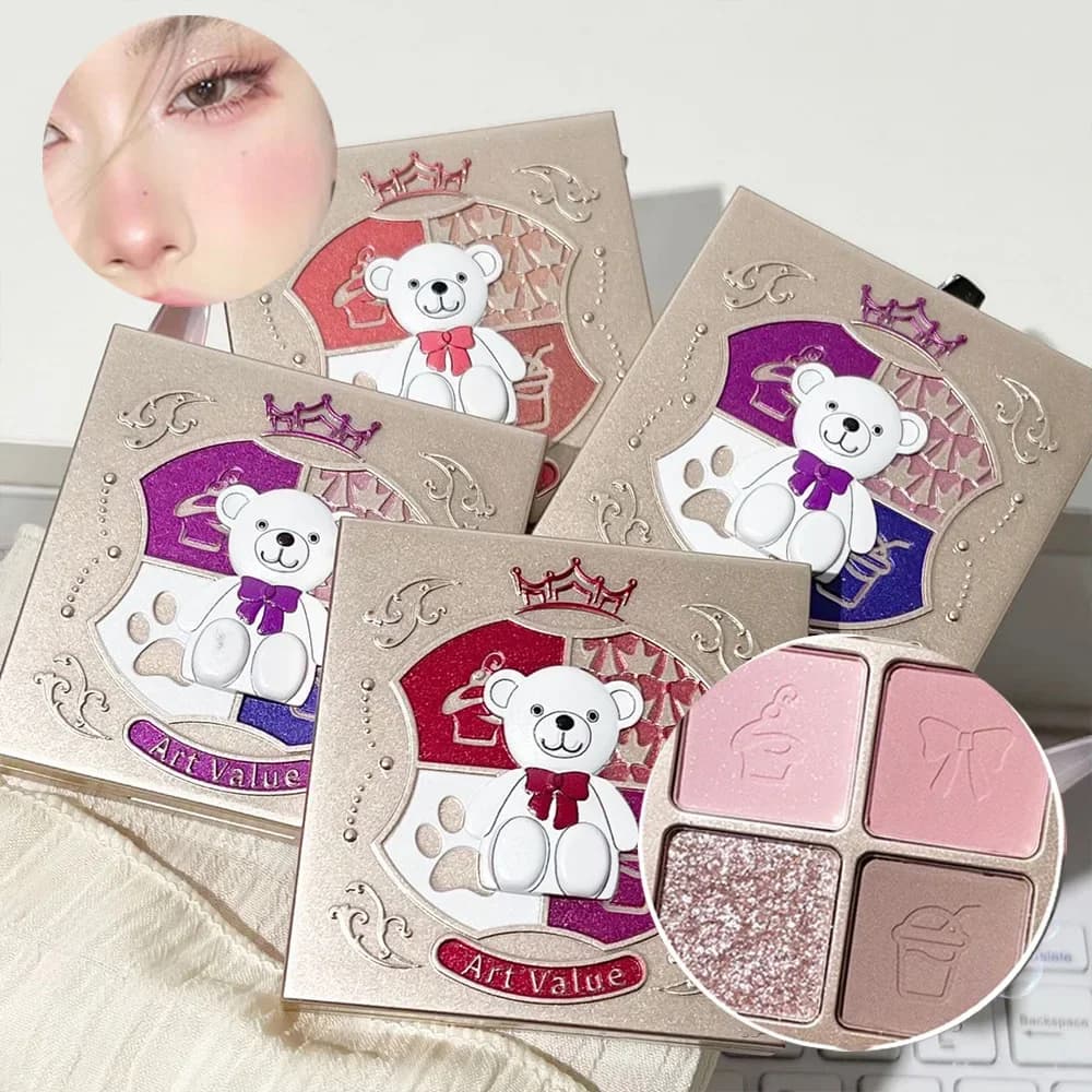 Ombretto a quattro colori Art Value Bear Knight, polvere fine, palette di ombretti multicolori opachi