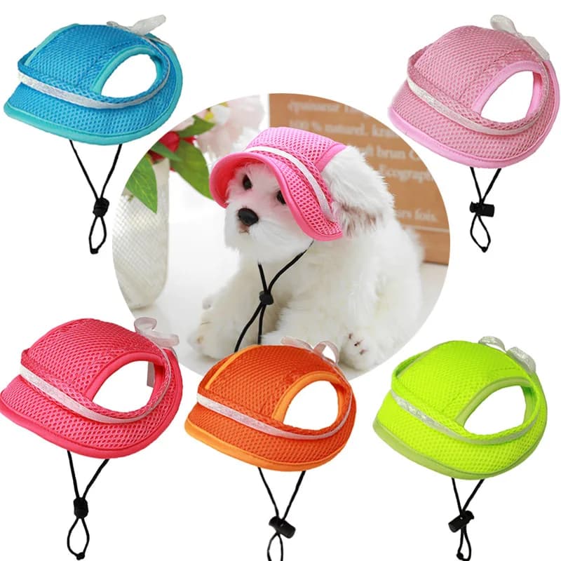 Cappello Estivo per Cani con Fori per le Orecchie, Traspirante in Rete, Visiera Parasole Regolabile con Cinturino Sottogola per Cani di Piccola e Media Taglia