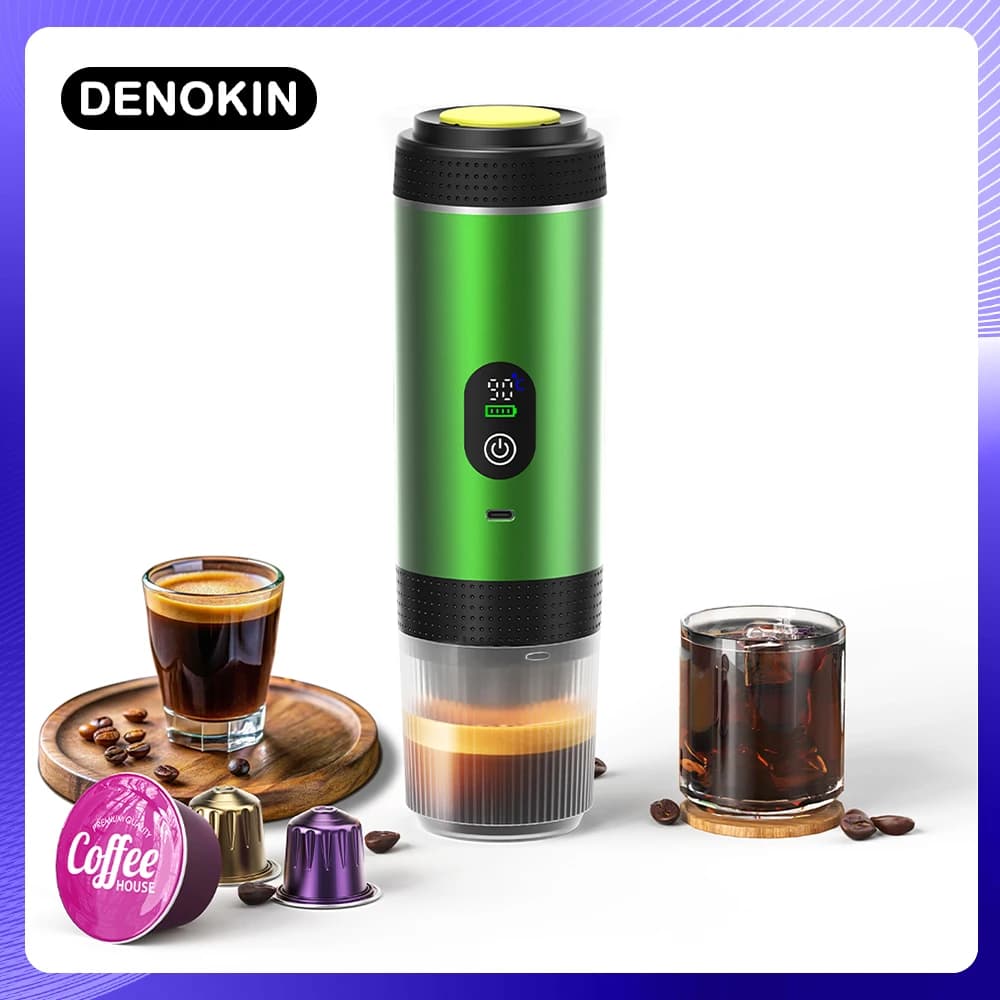 DENOKIN Caffettiera a capsule 3 in 1 con display digitale Macchina per caffè espresso portatile per auto e casa Caffettiera da campeggio